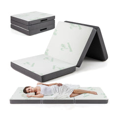 4 Inch Tri-Fold Foam Mattress with Washable Cover for Yoga Guest Mat-Gray