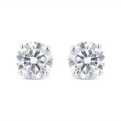 14K White Gold 1-1/2 Cttw Round Brilliant-Cut Near Colorless Diamond Classic 4-Prong Stud Earrings with Screw Backs (H-I Color, SI1-SI2 Clarity)