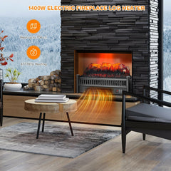 1400W Electric Fireplace Log Heater with Adjustable Flame Brightness-Black