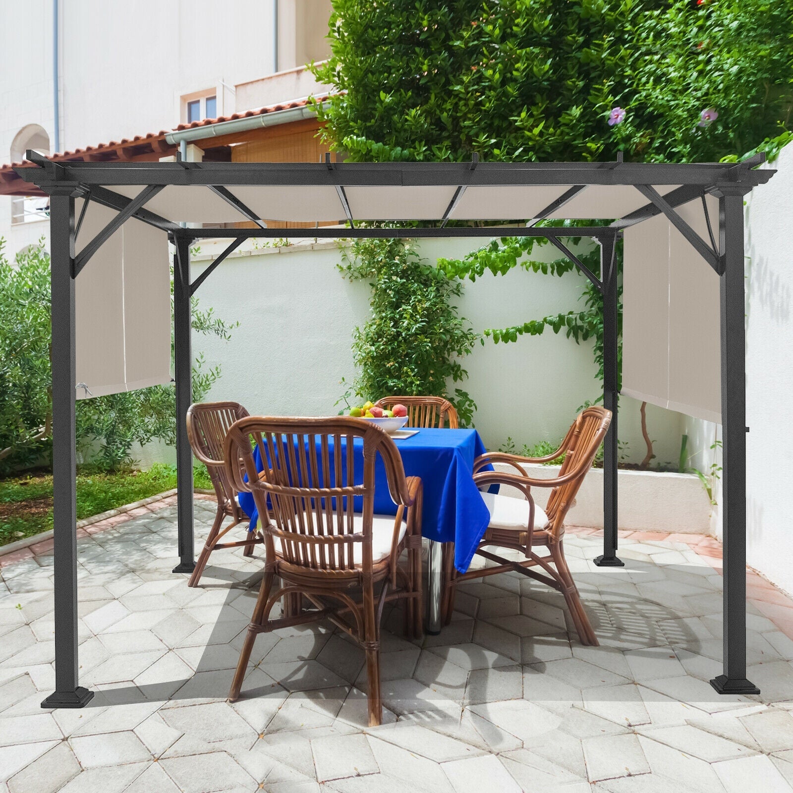 16' x 8' 2Pcs Universal Replacement Canopy for Pergola Structure Sun Awning-Brown