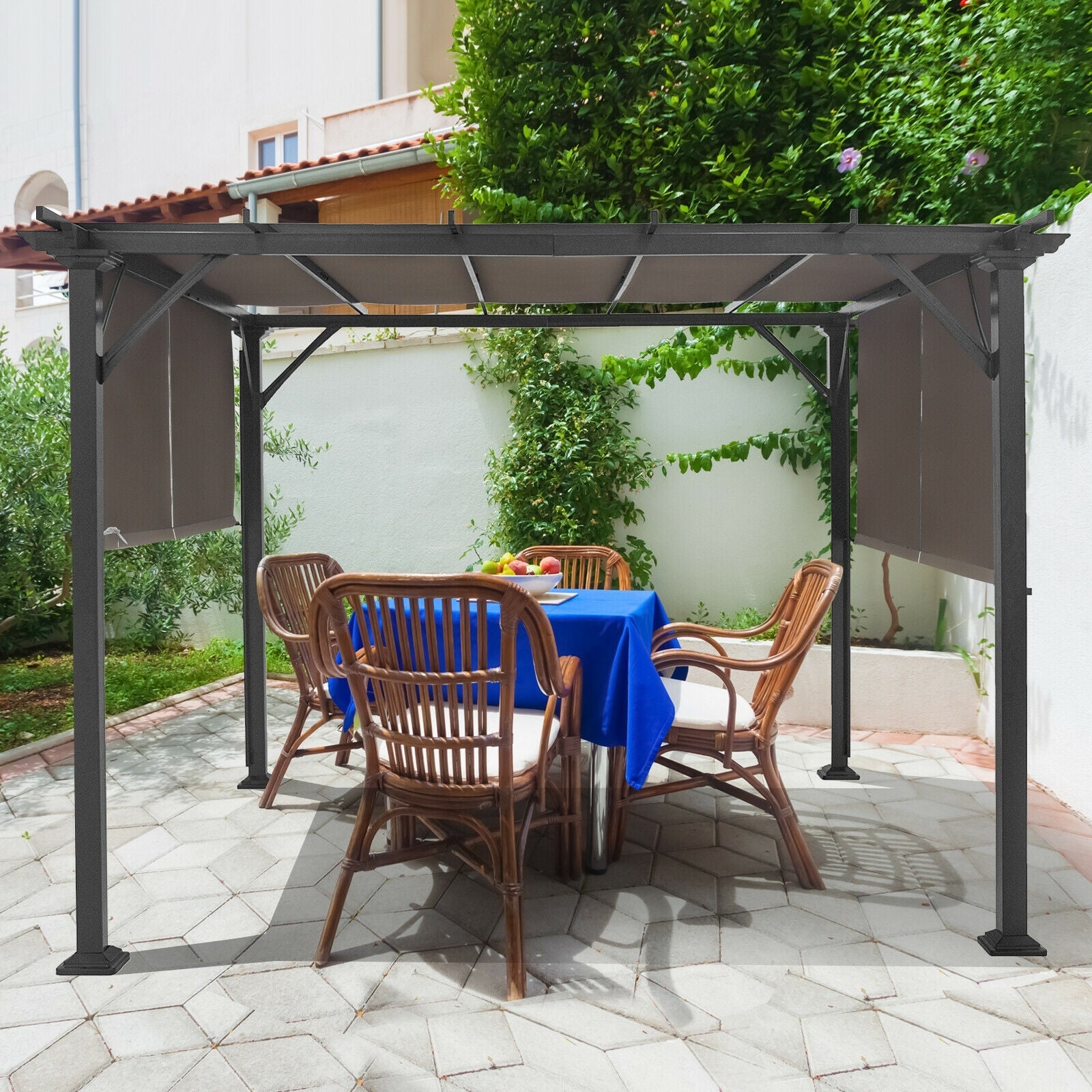 16' x 8' 2Pcs Universal Replacement Canopy for Pergola Structure Sun Awning-Brown