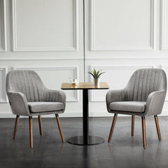 Set of 2 Fabric Upholstered Accent Chairs with Wooden Legs