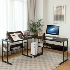 L-Shaped Computer Desk with Tiltable Tabletop