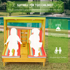Kids Patio Lounge Chair with Cup Holders and Awning-Multicolor