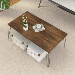 43.5 Inch Wooden Rectangular Coffee Table with Metal Legs