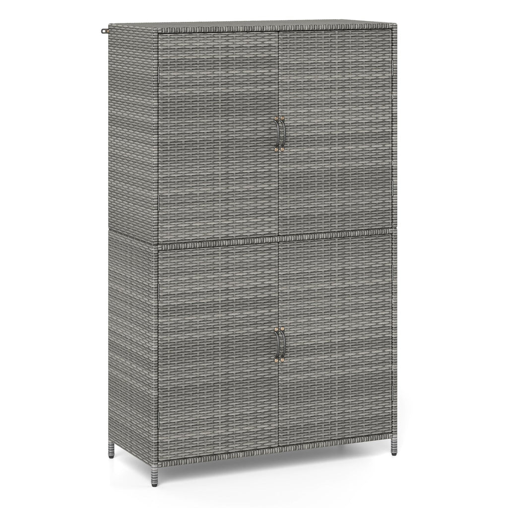 Rattan Vertical Storage Shed with Adjustable Shelves