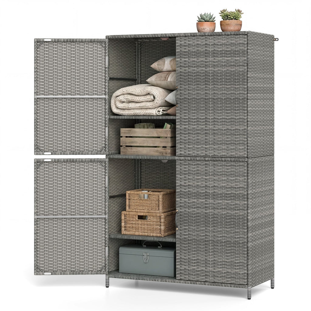 Rattan Vertical Storage Shed with Adjustable Shelves