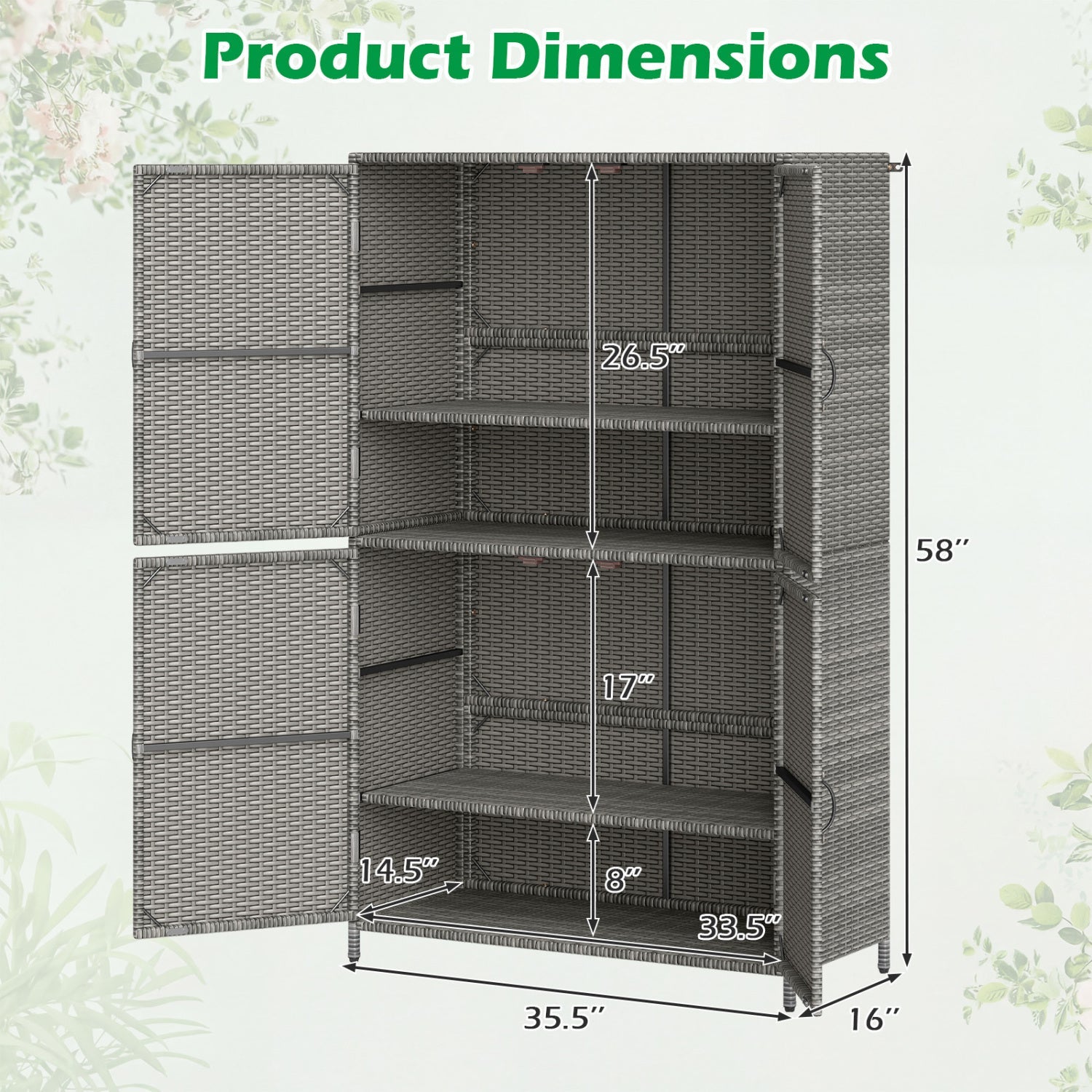 Rattan Vertical Storage Shed with Adjustable Shelves
