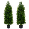 4 FT Artificial Topiary Tree Set of 2 Faux Cedar Cypress Plants in Cement-Filled Pots