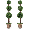 4 FT Artificial Triple Ball Boxwood Tree with Cement-filled Retro Planter Set of 2