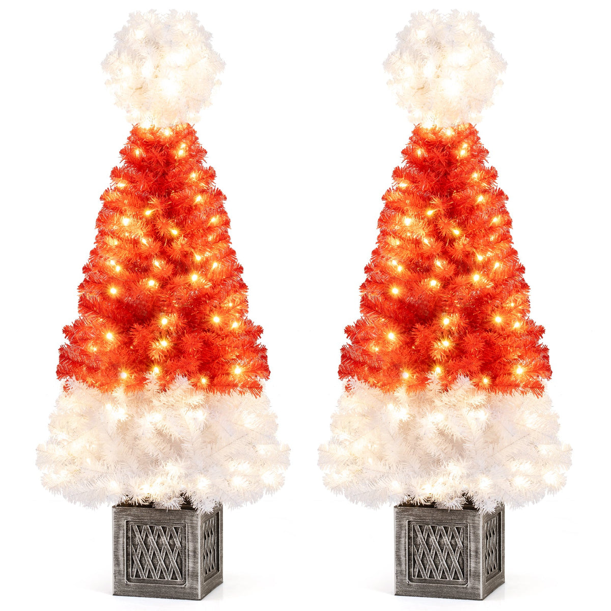 4 Feet Artificial Christmas Tree with 300 Branch Tips and 100 Warm White LED Lights