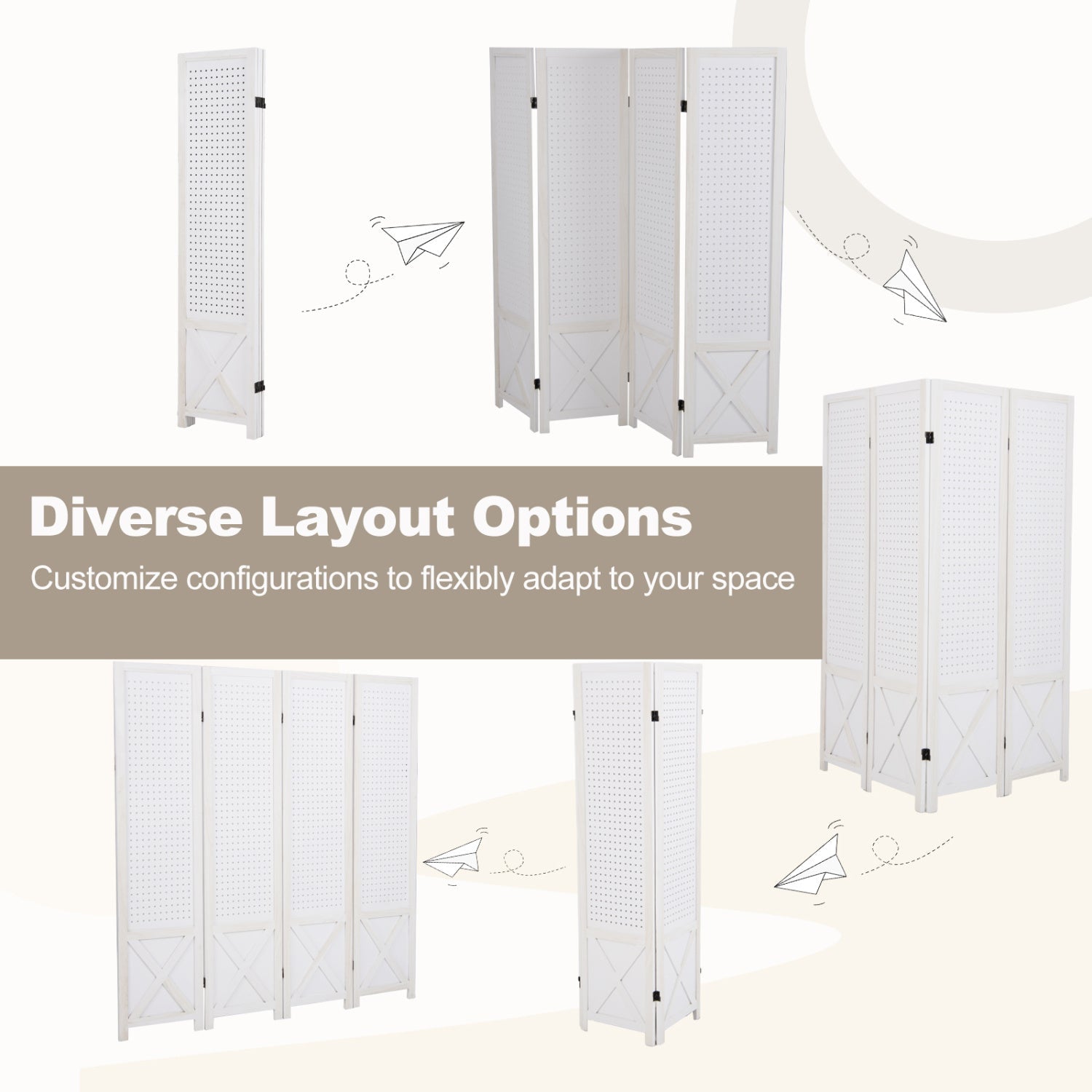 6-Panel Pegboard Room Divider 67 Inches Tall Foldable Privacy Screen