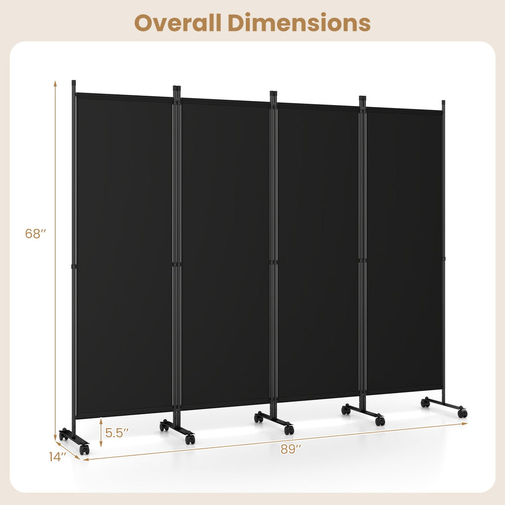 4-Panel Room Divider with Lockable Wheels - 87" x 68"