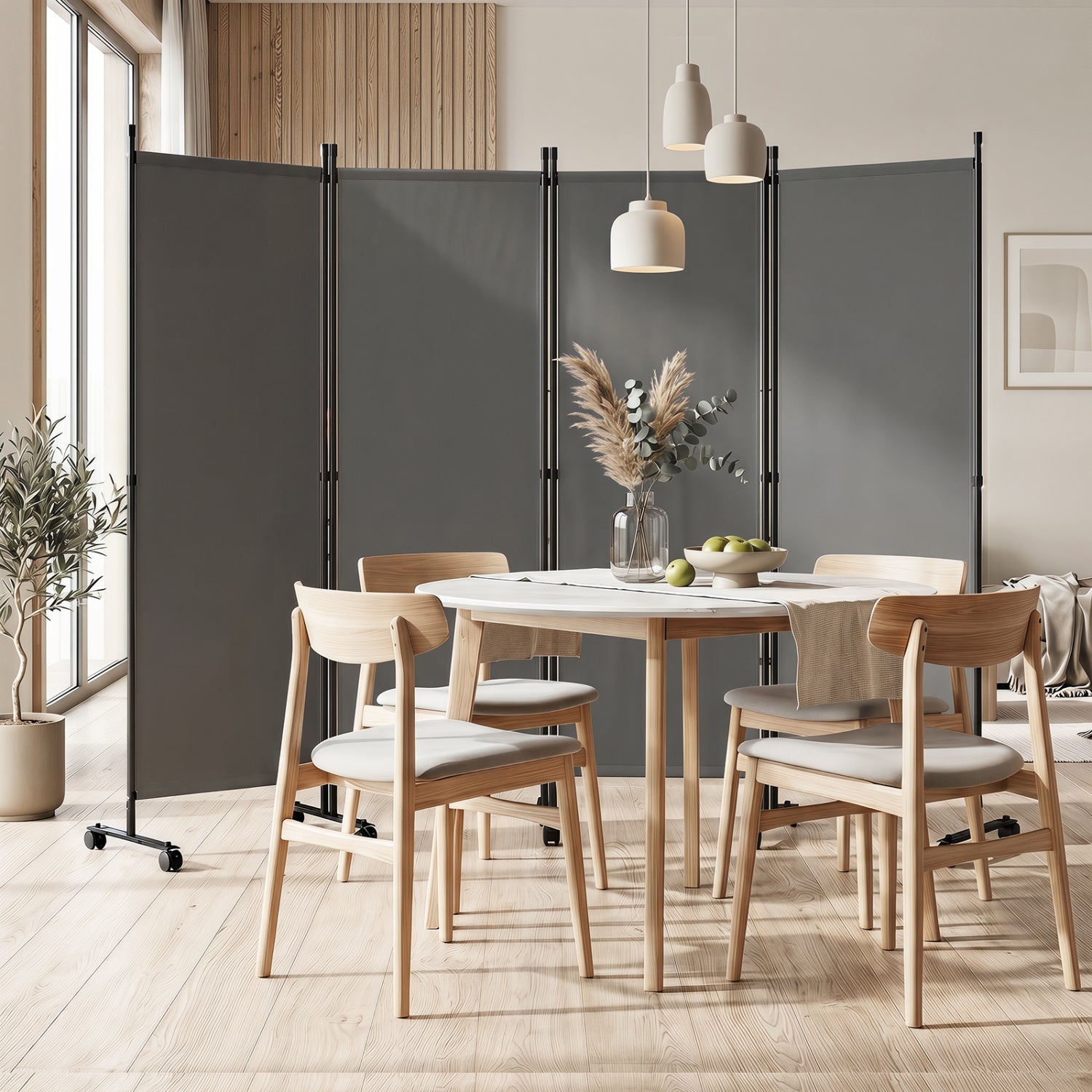4-Panel Room Divider with Lockable Wheels - 87" x 68"