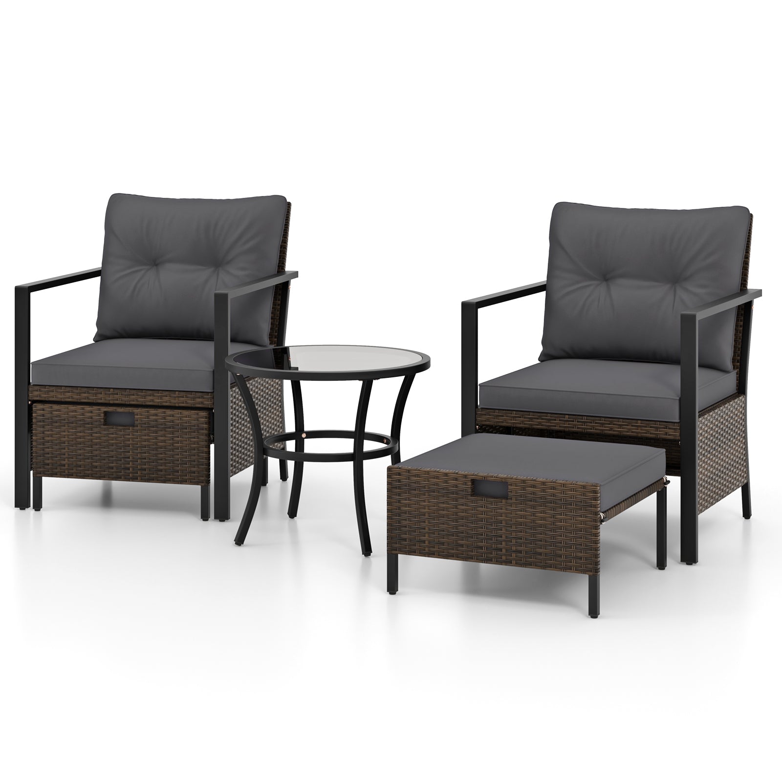 4 Piece Outdoor Furniture Set with Glass Topped Coffee Table-Gray