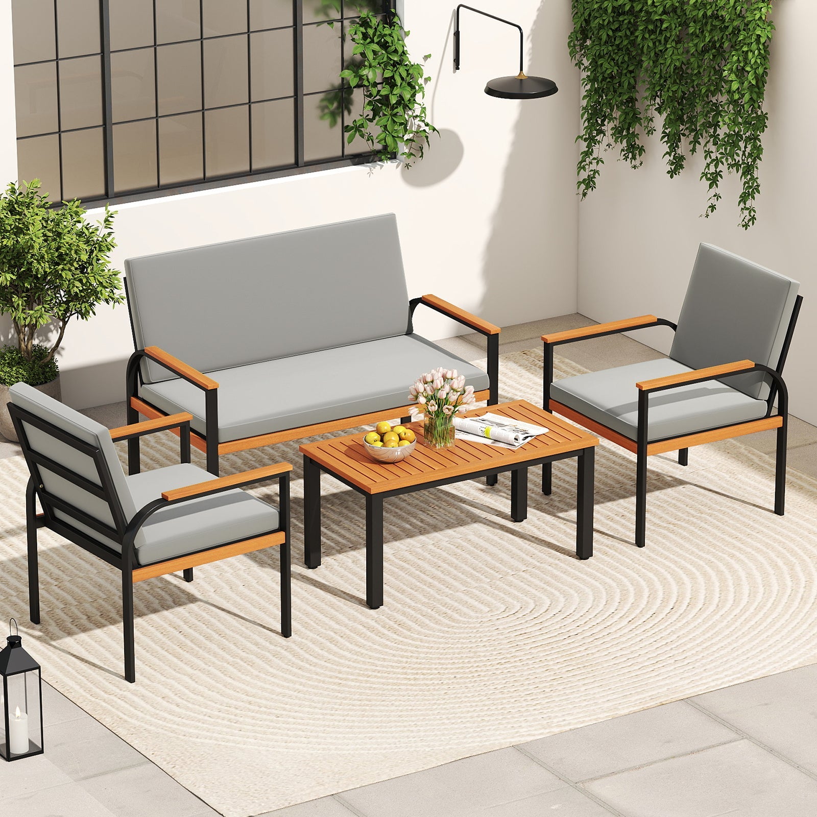 Rectangular Patio Storage Side Table with Aluminum Alloy Rods for Poolside