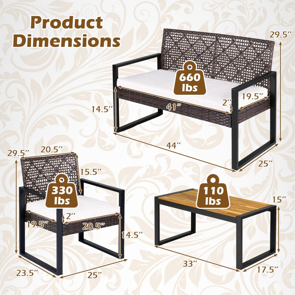 4-Piece Patio Conversation Set with Acacia Coffee Table