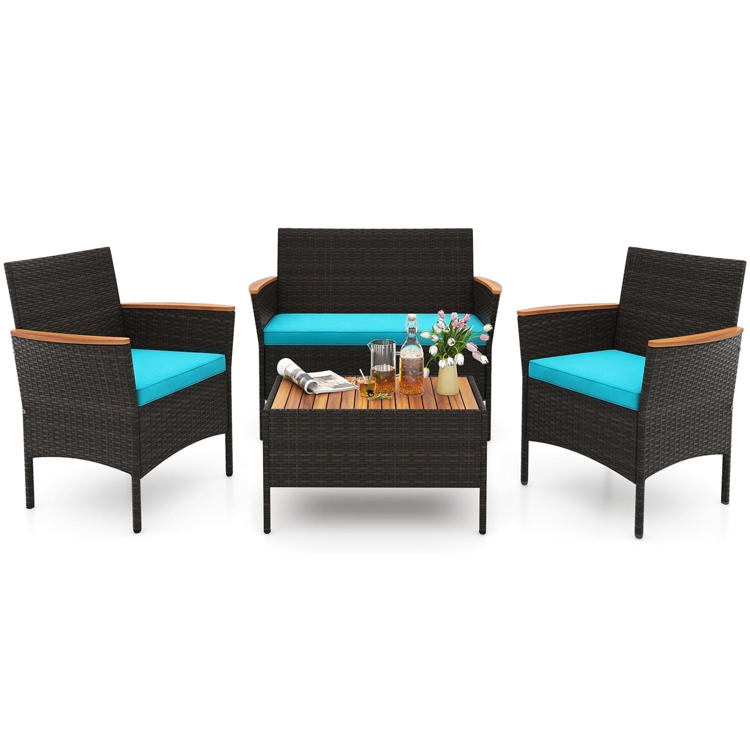 4-Piece Patio Conversation Set with Loveseat and Coffee Table