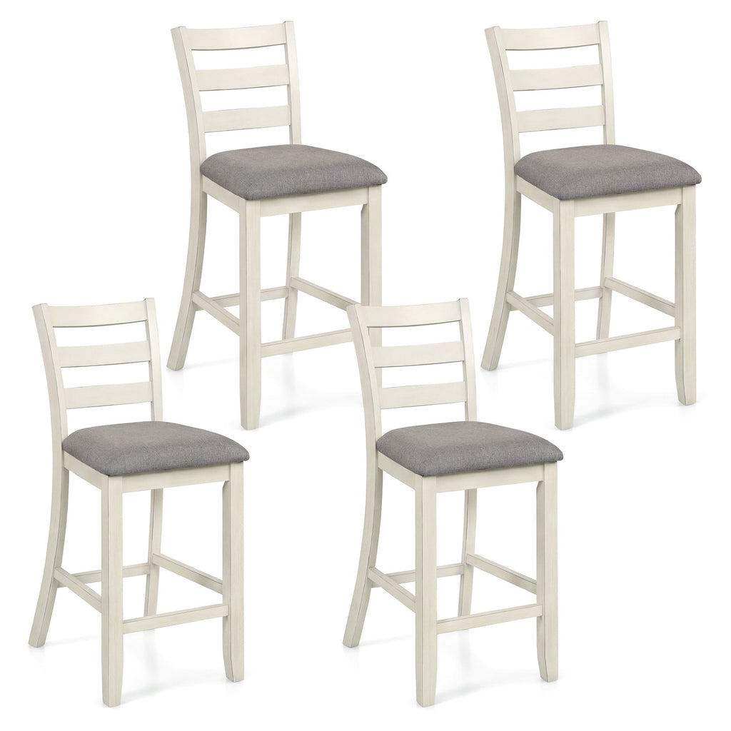 4 Pieces Counter Height Chairs with Fabric Seat and Rubber Wood Legs