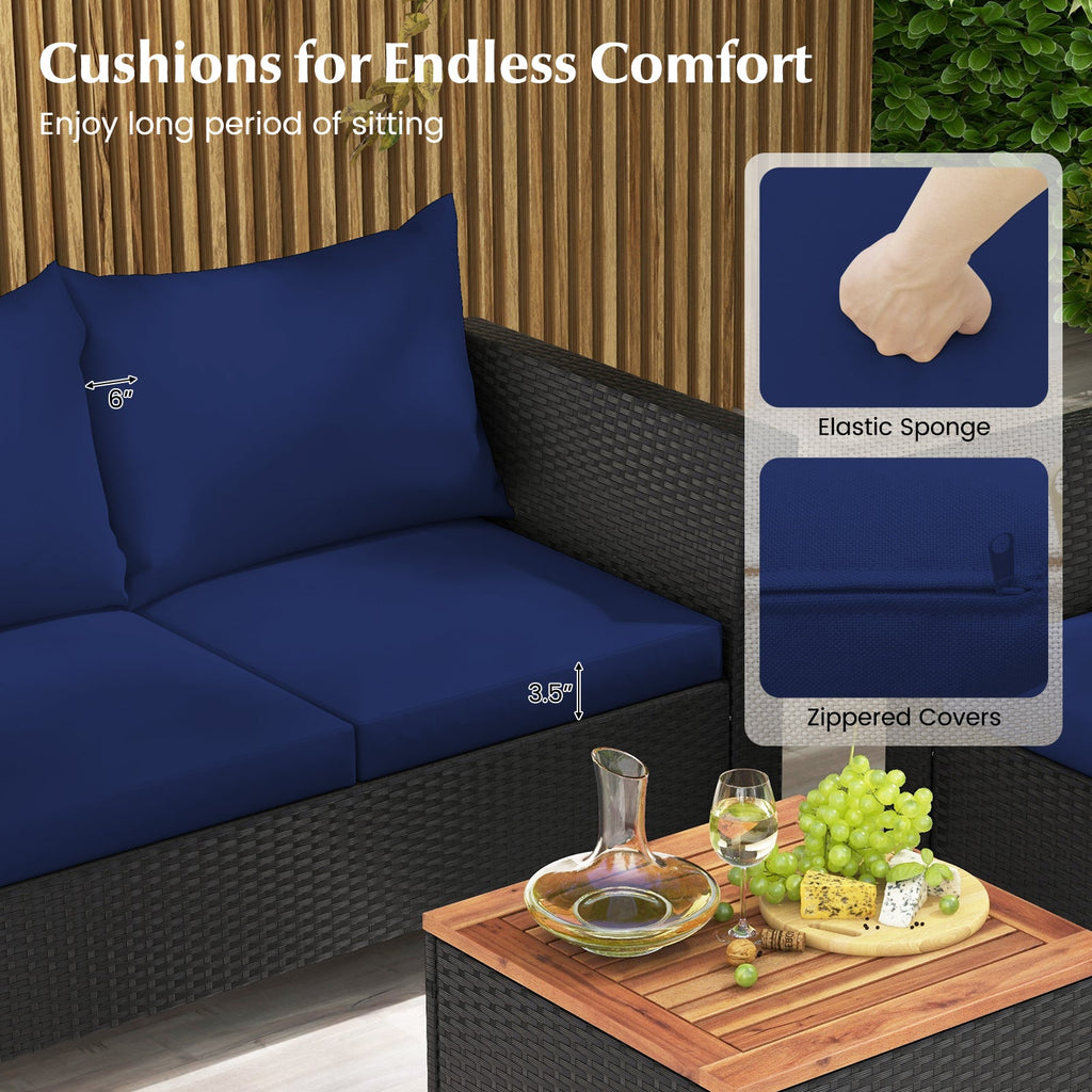 4 Pieces Outdoor Conversation Set with Storage Coffee Table-Navy