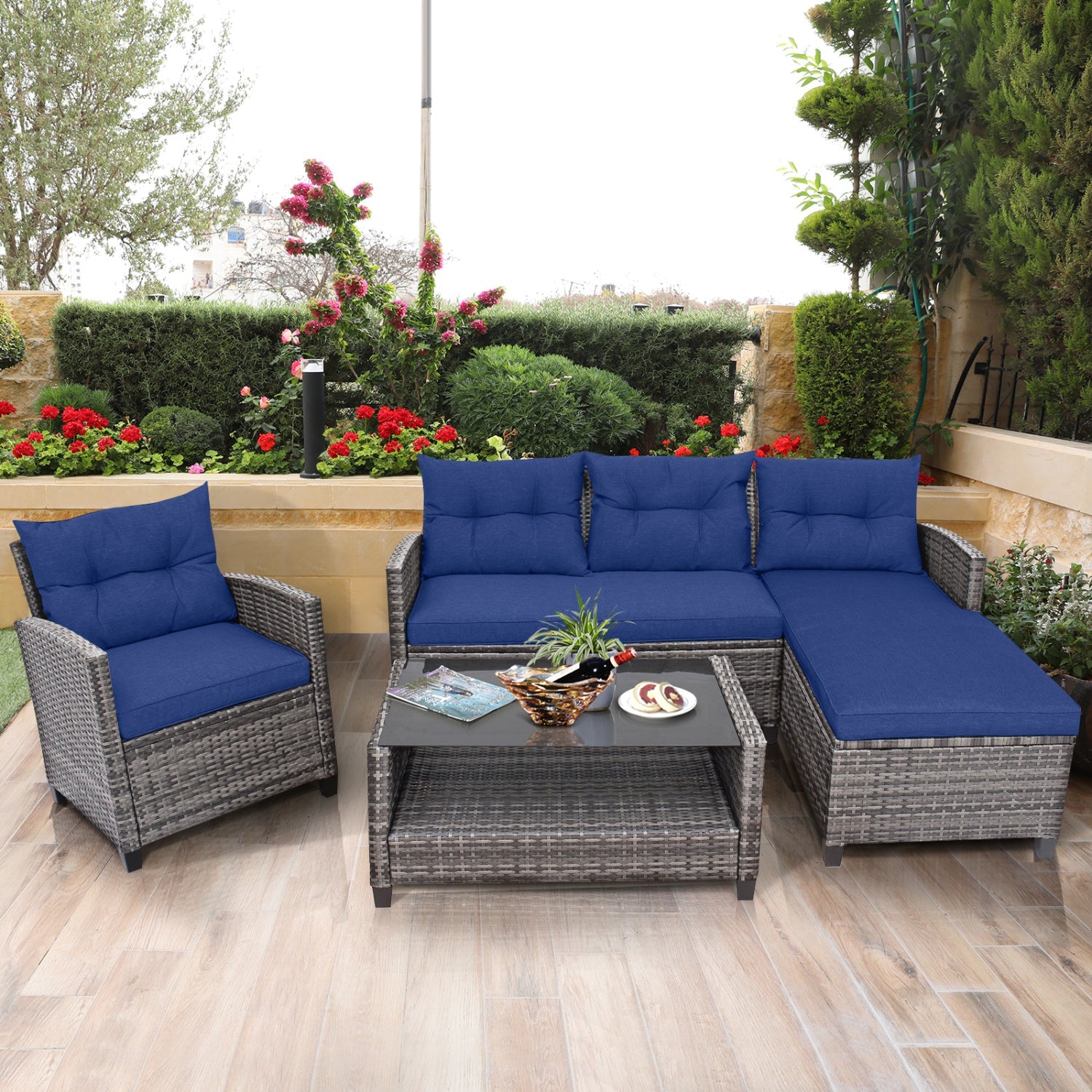 4-Piece Outdoor Sectional Sofa Set with Coffee Table