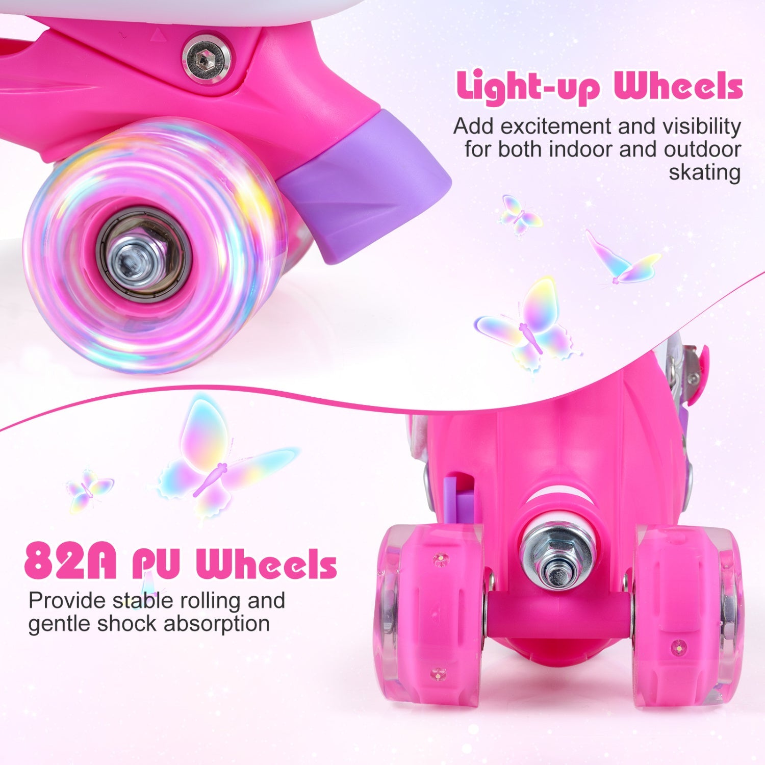 4 Sizes Adjustable Kids Roller Skates for Toddlers Ages 9-14 with 4 Light-up Wheels