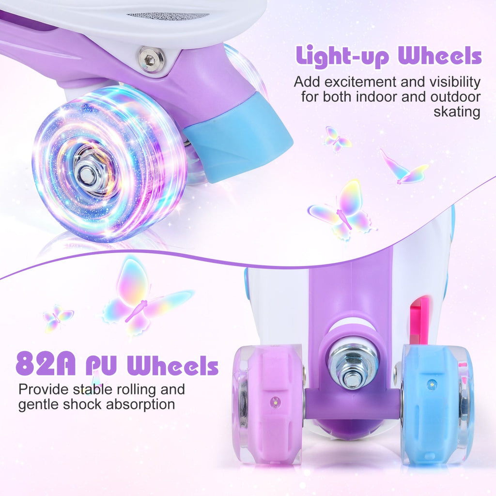 4 Sizes Adjustable Kids Roller Skates for Toddlers Ages 9-14 with 4 Light-up Wheels