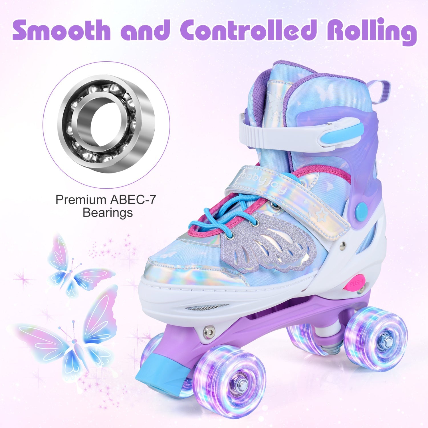 4 Sizes Adjustable Kids Roller Skates for Toddlers Ages 9-14 with 4 Light-up Wheels