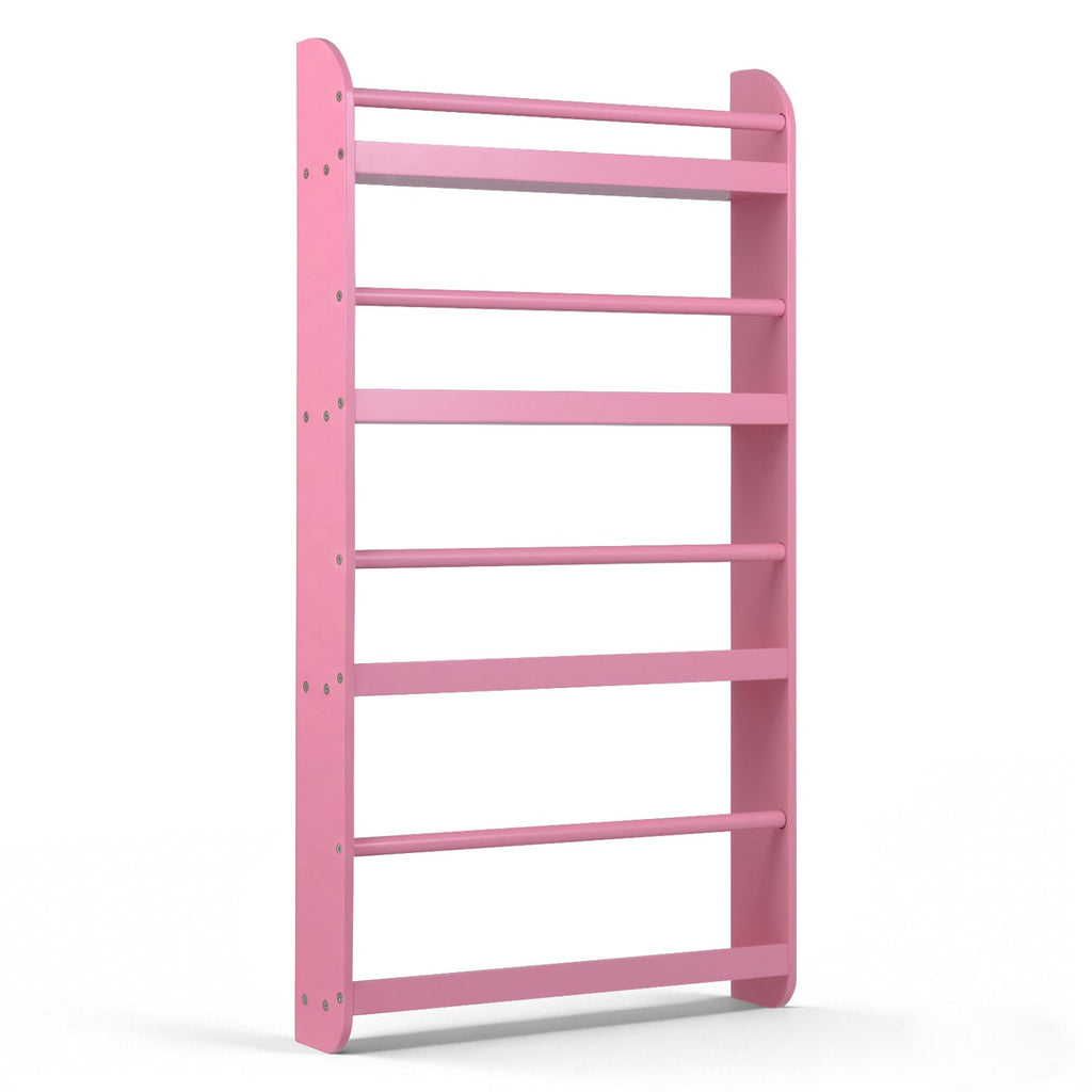 4-Tier Wall Mounted Bookshelf with Safety Rails