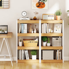 4 Tier Bookshelf Wooden Bookcase with Dual Anti-Tipping Kits-Natural