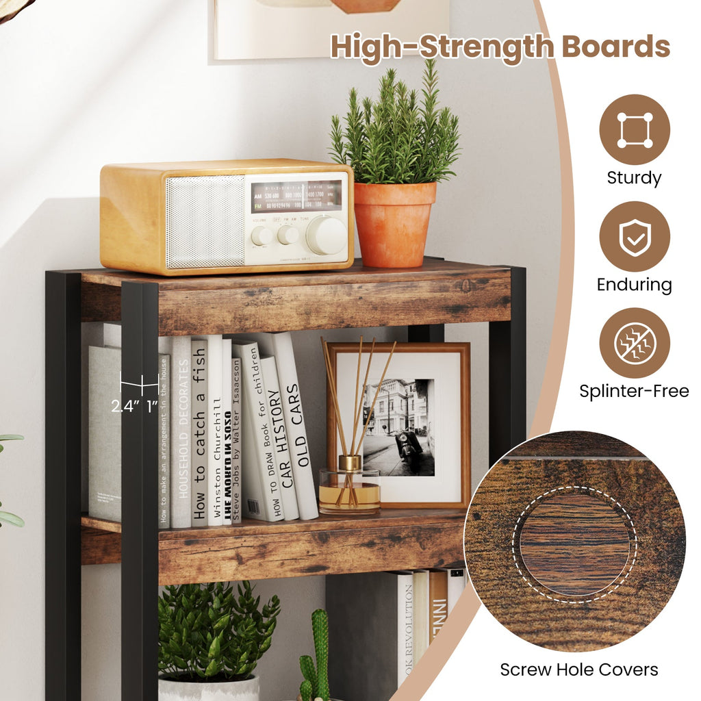 4 Tier Bookshelf Wooden Bookcase with Dual Anti-Tipping Kits-Rustic Brown