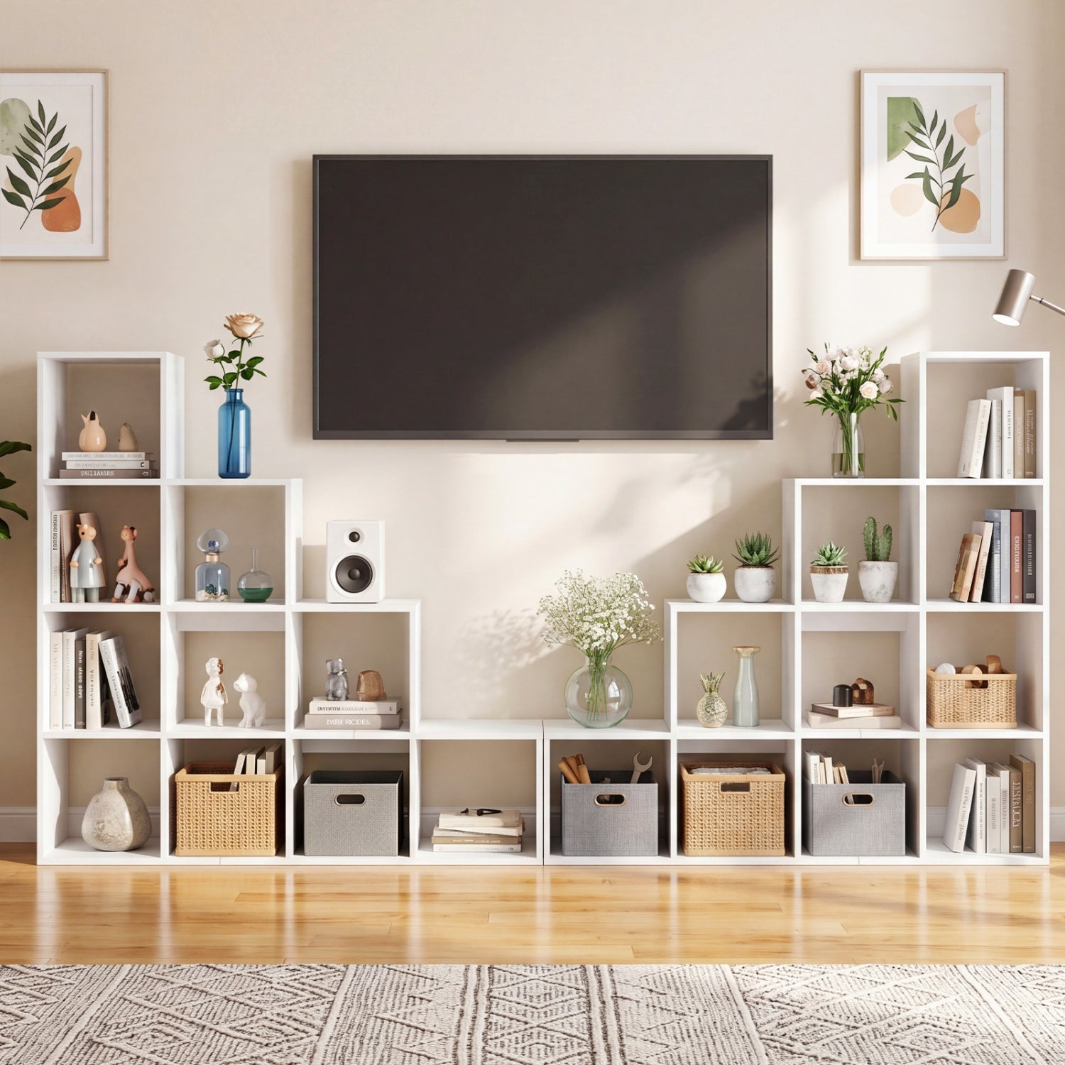 4-Tier Bookshelf with 10 Cube Storage and Anti-Tip Kit