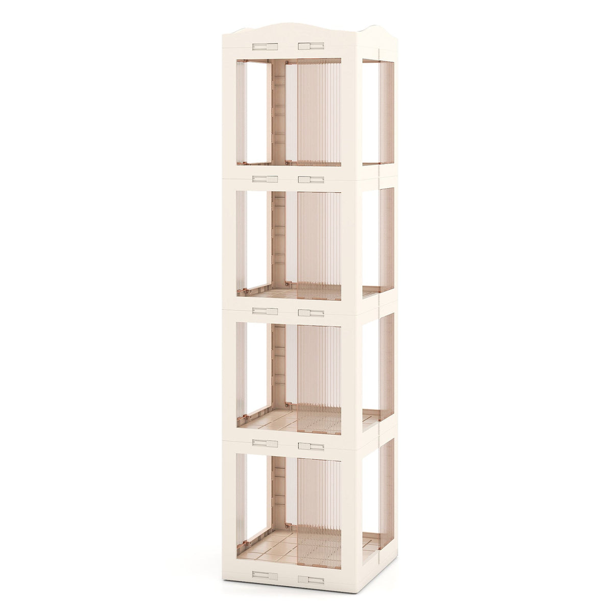 4-Tier Foldable Rotating Bookshelf with Swivel Base and Translucent Panels-White
