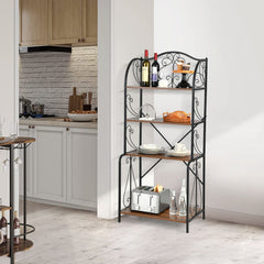 4-Tier Industrial Kitchen Baker's Rack with Open Shelves and X-Bar
