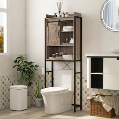 4-Tier Multifunctional Toilet Sorage Cabinet with Adjustable Shelf and Sliding Barn Door