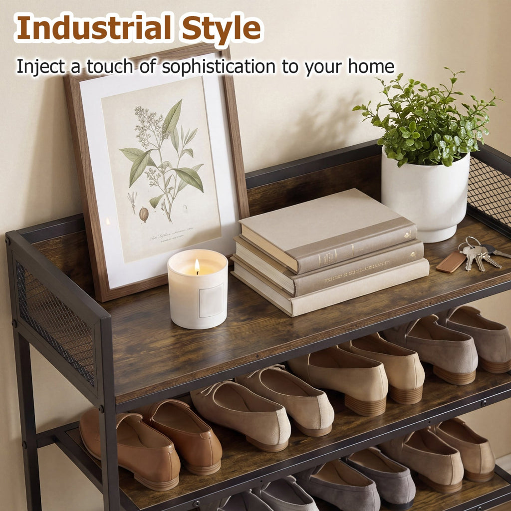 4-Tier Shoe Rack Industrial Shoe Organizer with Heavy Duty Metal Frame