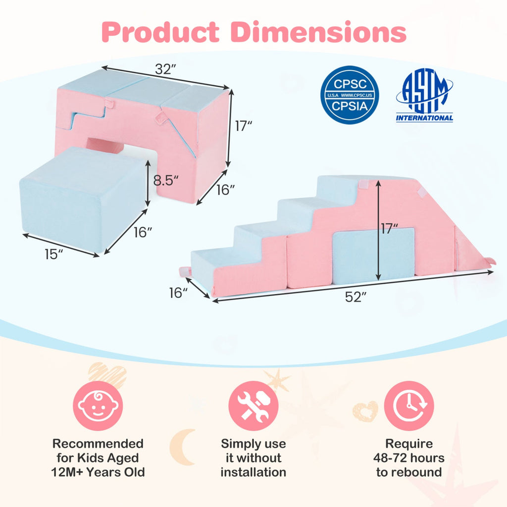 4-in-1 Foam Climbing Blocks with Slide for Toddlers