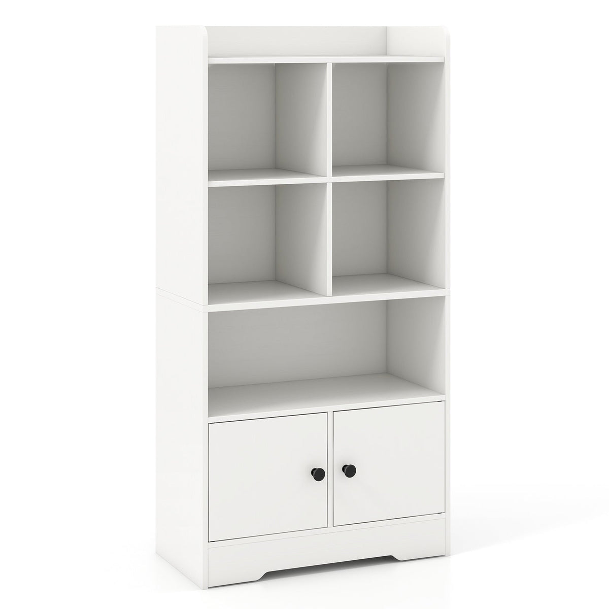 4 Tiers Bookshelf with 4 Cubes Display Shelf and 2 Doors