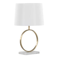 Moon Contemporary Table Lamp in White Marble, Gold Metal and White Shade