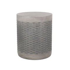 Outdoor Lightweight End Table Round Concrete Outdoor Side Table - Natural
