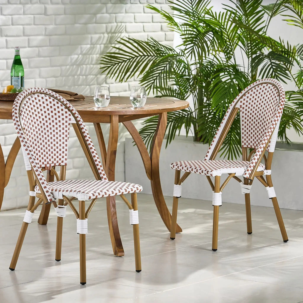 Outdoor Rattan And Aluminum French Bistro Chairs Set