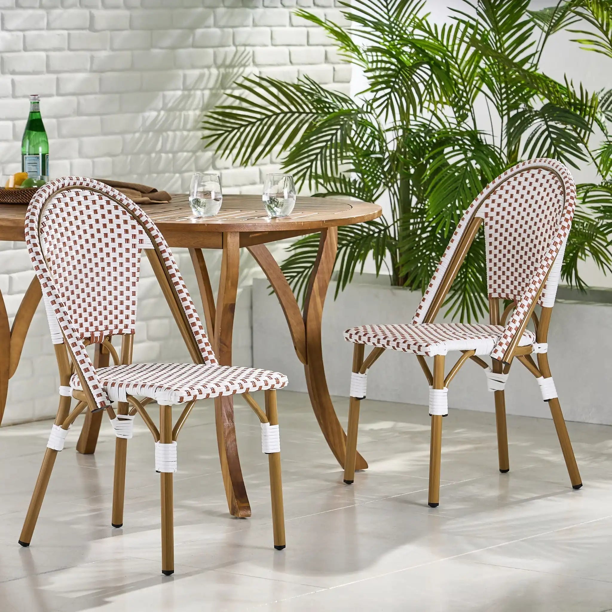 Outdoor Rattan And Aluminum French Bistro Chairs Set