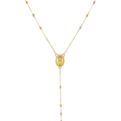 14k Tri Color Gold Lariat Rosary Necklace