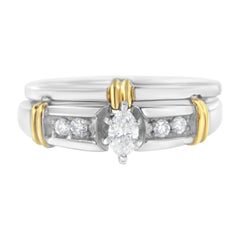 14K Yellow and White Gold 1/3 Cttw Marquise Diamond Cocktail Engagement Ring Set (H-I Color, SI1-SI2 Clarity) - Size 7