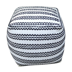 Lani Handcrafted Fabric Pouf - Durable Cotton Square in Natural / Black