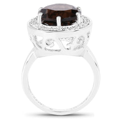 4.52 Carat Genuine Smoky Quartz and White Topaz .925 Sterling Silver Ring