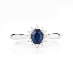 0.44 Carat Genuine Blue Sapphire and White Diamond 14K White Gold Ring