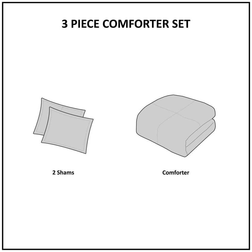 3 Piece Cotton Jacquard Comforter Set Aqua Full/Queen