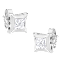 10K White Gold 1/2 Cttw Invisible Set Princess-Cut Diamond Stud Earrings (H-I Color, SI2-I1 Clarity)