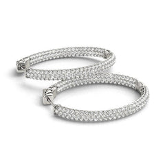 14k White Gold Diamond Hoop Double Sided Three Row Earrings (2 cttw)